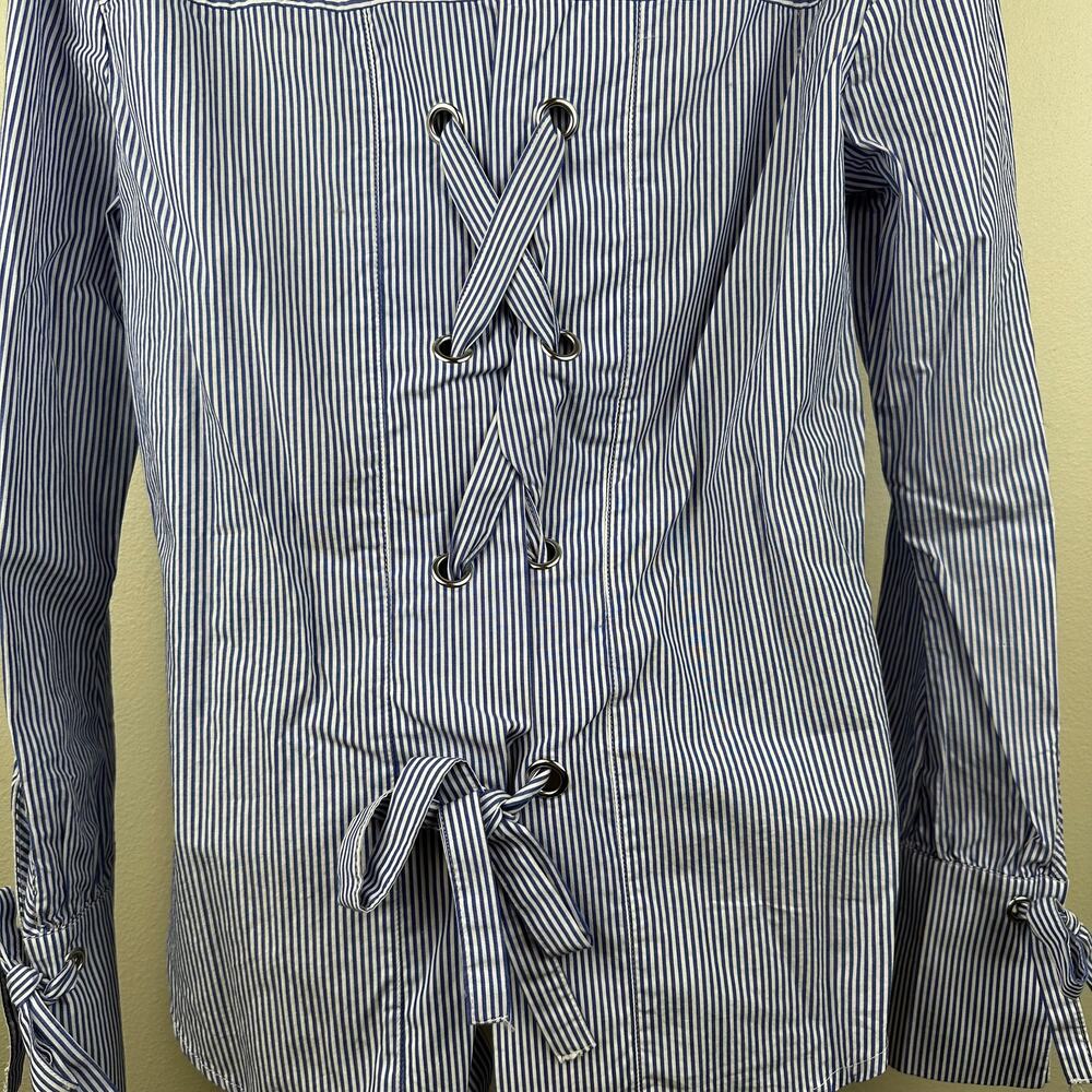 NEW Sanctuary Evereve Sorrel Tie Back Shirt Blouse Striped Nautical Blue XS - Picture 6 of 12
